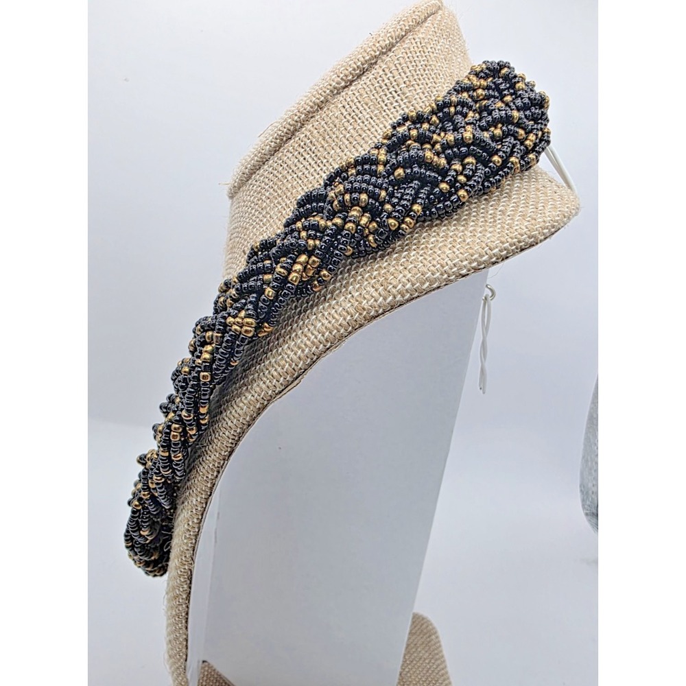 Black & Gold Necklace Seed Bead Braided Chocker Necklace 18-20.75" Adjustable - Picture 3 of 8